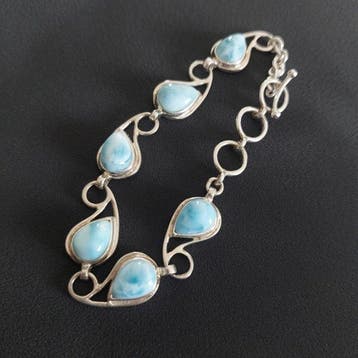 Larimar van hoge kwaliteit op 925 zilver, rhodiumgeplateerd., Verzamelen
