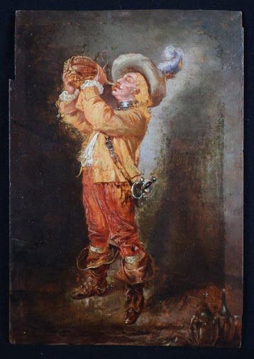 German School (XIX) - Trinkender Kavalier mit Korbflasche, Antiek en Kunst