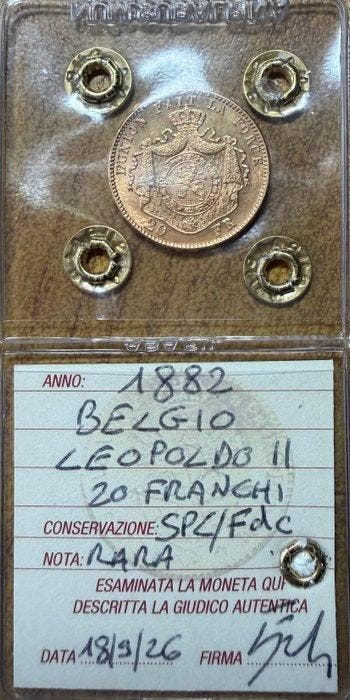 Belgique. Léopold II. 20 Francs 1882