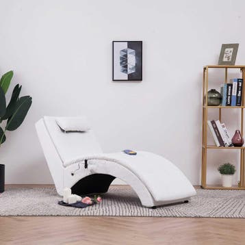 vidaXL Massage chaise longue met kussen kunstleer wit, Verzenden