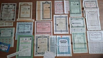 Document - 17 Russian Shares and Donds (era Nicolaas I,