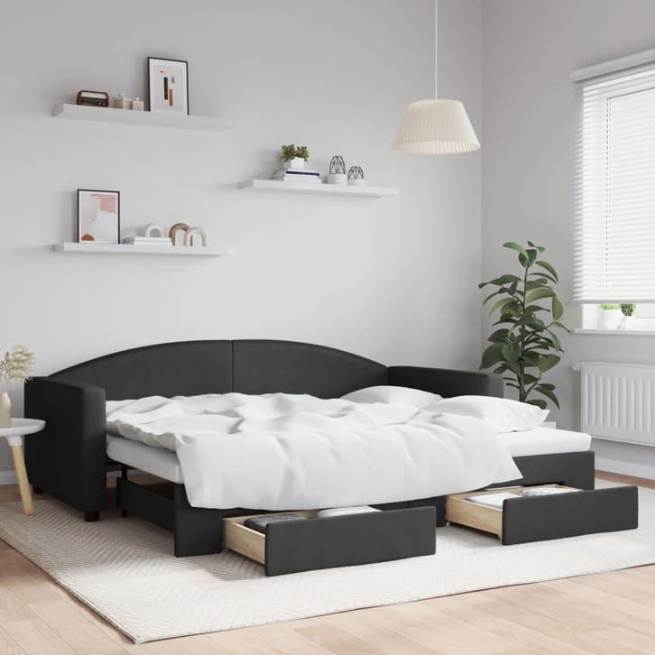 vidaXL Slaapbank met onderschuifbed en lades 90x200 cm stof, Maison & Meubles, Chambre à coucher | Lits, Envoi