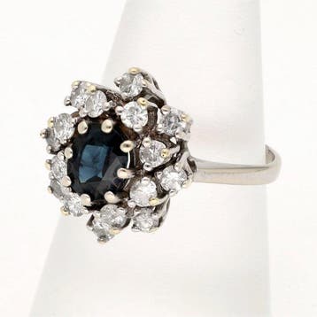 Ring - 18 karaat Witgoud Diamant (Natuurlijk) - Saffier -