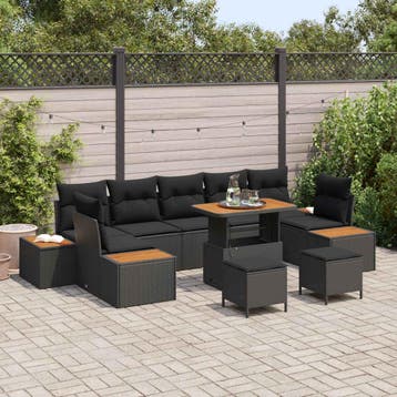 vidaXL Tuinbank Set 10 st 9-Aantal zitplaatsen Zwart, Verzenden, Nieuw