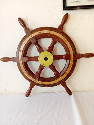 Ship/boat wheel - unkown - Dur, bois de rose, laiton, acier