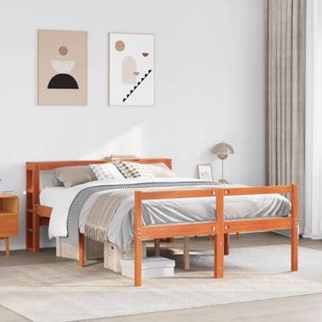 vidaXL Bedframe met hoofdbord massief grenenhout wasbruin, Verzenden