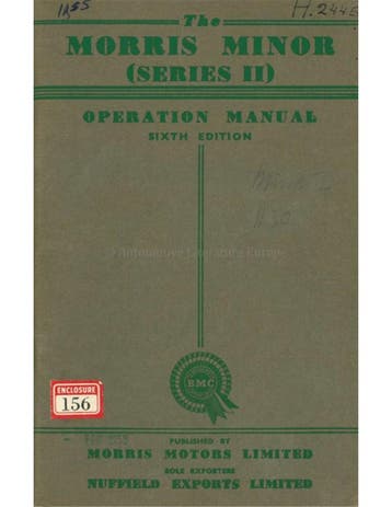 1955 MORRIS MINOR INSTRUCTIEBOEKJE ENGELS, Ophalen of Verzenden