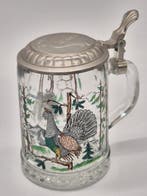 Bierkrug mit Zinndeckel und Auerhahn-Dekor – Glaskrug mit