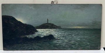 Louis Proust (1877-1944) - Bord de mer au phare : Marine