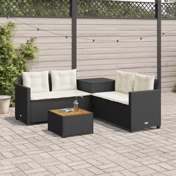 vidaXL Tuinbank met tafel en kussens L-vormig poly rattan, Verzenden