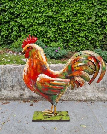 Beeldje - XL colorful Rooster - Metaal, IJzer