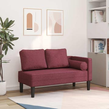 vidaXL Chaise longue met kussens stof wijnrood, Verzenden