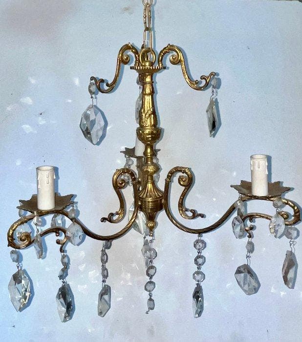Lustre - Laiton doré - Rétro - Baroque, Antiquités & Art, Antiquités | Éclairage