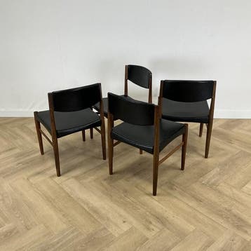 Set van 4 vintage teakhouten eetkamerstoelen van Grete Jalk, Huis en Inrichting, Gebruikt, Zwart, Eén