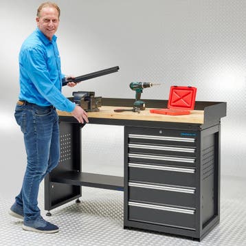 Datona Werkbank PRO met eiken werkblad en 6 lades - 150 cm, Ophalen of Verzenden