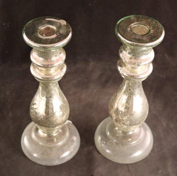Paar antieke zilverglas kandelaars - Kandelaar (2) - Glas