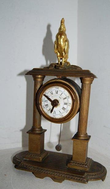Tafelklok, Wekker (2) - Vintage Brons, Hout - 1850-1900