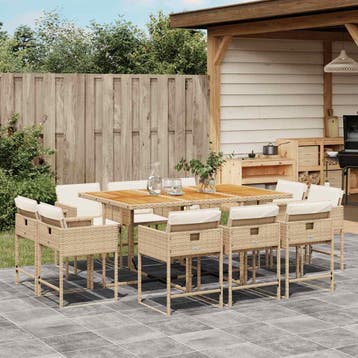 vidaXL 11-delige Tuinset met kussens poly rattan beige, Verzenden, Nieuw, Tuinset
