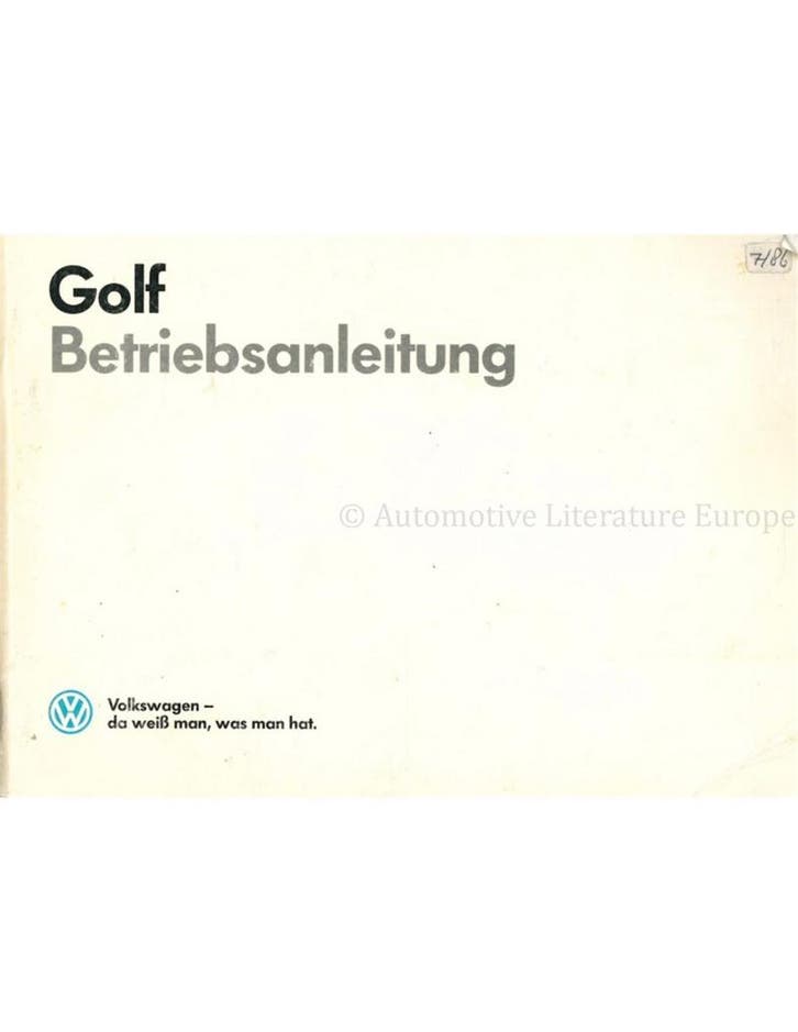 1986 VOLKSWAGEN GOLF INSTRUCTIEBOEKJE DUITS, Autos : Divers, Modes d'emploi & Notices d'utilisation