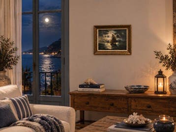 Escuela Realista Europea (XX) - Nocturno en el Mar, Antiek en Kunst