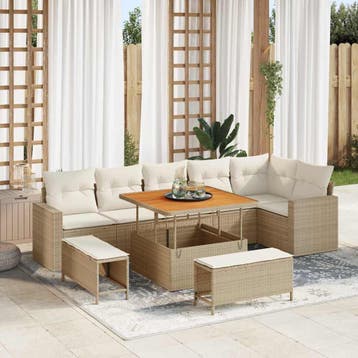vidaXL Tuinbank Set met kussen 11 pcs Beige en Crème poly, Verzenden, Nieuw