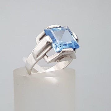 Zilver, Art Deco Blauwe Spinel(Getest) - Ring, Antiek en Kunst