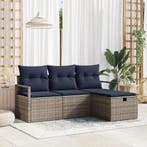 vidaXL Bankstel met kussen 4 pcs Grijs en Marineblauw poly, Tuin en Terras, Verzenden, Nieuw