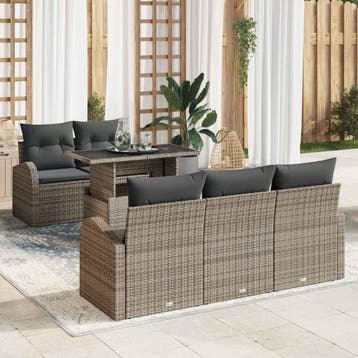 vidaXL Tuinbank Set 6 st Grijs Poly Riet, Verzenden, Nieuw