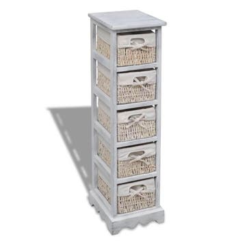 vidaXL Opbergrek met 5 weefmanden hout wit, Verzenden