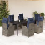 vidaXL 7-delige Tuinset met kussens poly rattan grijs, Verzenden, Nieuw, Tuinset