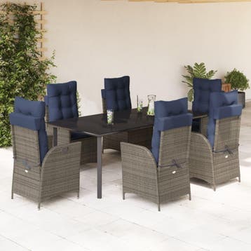 vidaXL 7-delige Tuinset met kussens poly rattan grijs, Verzenden, Nieuw, Tuinset
