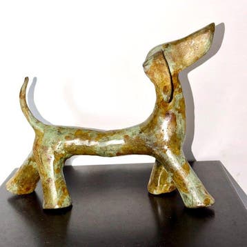 Abdoulaye Derme - sculptuur, Chien - 21 cm - Brons, Antiquités & Art