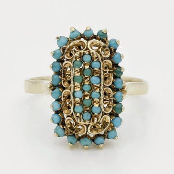 Bague - 14 carats Or jaune - turquoise, Nieuw