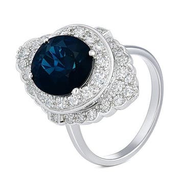 Ring - 18 karaat Witgoud - 4.20ct. tw. Saffier - Diamant -