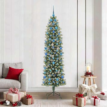 vidaXL Kunstmatige slanke kerstboom Groen en Wit 210 cm, Diversen, Kerst, Verzenden, Nieuw