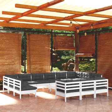 vidaXL 14-delige Loungeset met kussens grenenhout wit, Verzenden, Loungeset