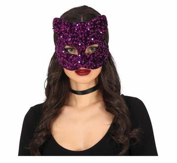 Paarse Oogmasker Kat Pailletten, Verzenden, Nieuw