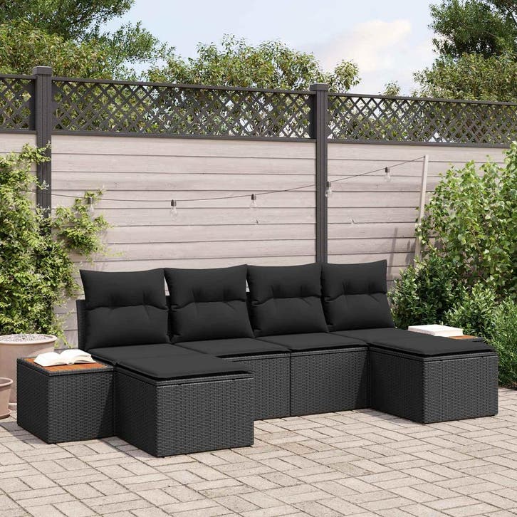vidaXL Tuinbank Set met kussen 6 pcs Zwart Poly Riet, Jardin & Terrasse, Ensembles de jardin, Envoi