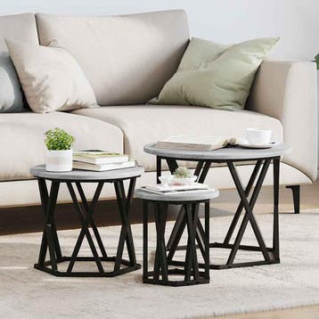 vidaXL Nestende Side Table 3 st Grijs Sonoma 53 x 53 x 40 cm, Maison & Meubles, Verzenden