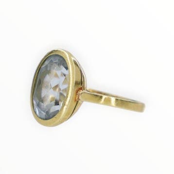 Bague - 18 carats Or jaune - Topaze bleue, Handtassen en Accessoires, Ringen, Nieuw