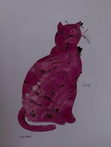 Andy Warhol - “Pink Sam, 1954”. Gesigneerd in de plaat.