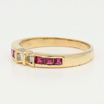 Bague - 18 carats Or jaune Diamant (Naturelle) - Robijn, Nieuw