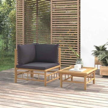 vidaXL 2-delige Loungeset met kussens bamboe donkergrijs, Tuin en Terras, Tuinsets en Loungesets, Verzenden, Nieuw
