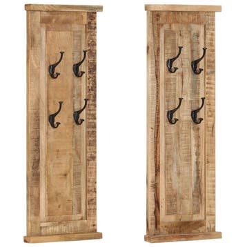 vidaXL Kapstokken 2 st 38x100 cm massief mangohout, Huis en Inrichting, Woonaccessoires | Kapstokken, Verzenden, Nieuw
