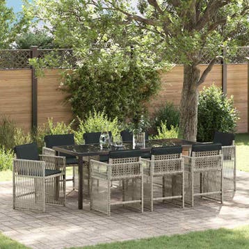 vidaXL Tuin Eettafel Set 9 pcs Lichtgrijs poly rattan, Verzenden, Nieuw
