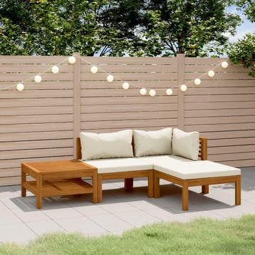 vidaXL 4-delige Loungeset met crèmekleurige kussens massief, Verzenden, Nieuw, Loungeset