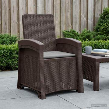 vidaXL Ligstoel Rieten Look Bruin en lichtgrijs PP, Tuin en Terras, Tuinstoelen, Verzenden, Nieuw