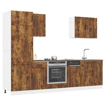 vidaXL 7-delige Keukenkastenset Lucca bewerkt hout gerookt, Verzenden, Nieuw