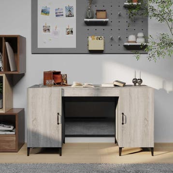 vidaXL Bureau 140x50x75 cm bewerkt hout grijs sonoma, Huis en Inrichting, Verzenden, Nieuw