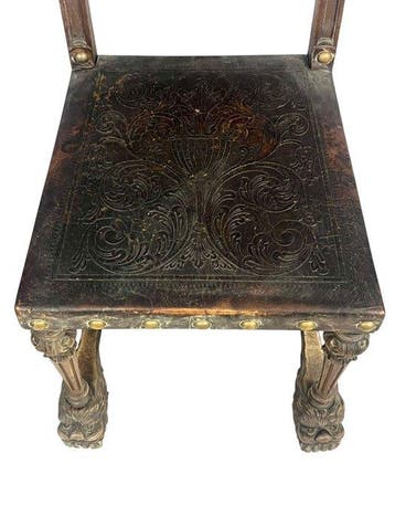 Chaise - Renaissance Revival, Néo-Renaissance, - Bois, Cuir